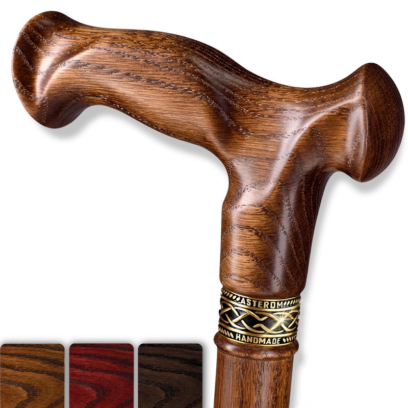 Asterom Walking Cane for Men & Women - Ergonomic, Handmade - Cool Walking Stick for Seniors, Stylish Wooden Canes (Caramel, 37 Inches)